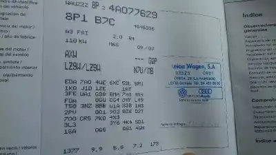 Veículo de Sucata audi a3 (8p) 2.0 16v fsi do ano 2003 alimentado axw