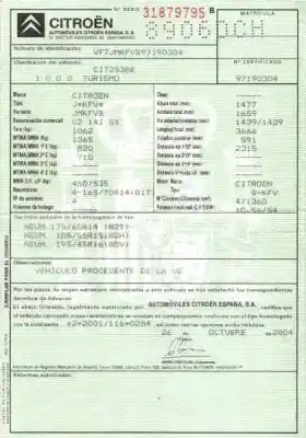 Утилизация автомобиля citroen c2 (jm_) 1.4 года 2004 питание kfv
