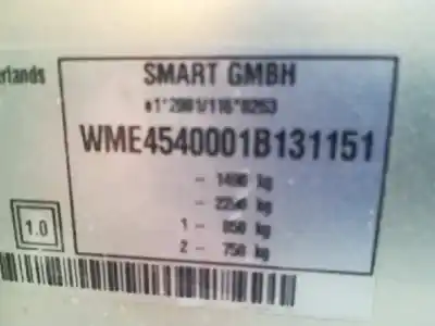 Sloopvoertuig smart forfour cdi (50kw) van het jaar 2007 aangedreven om639939