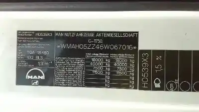 Véhicule à la ferraille man tga 18.480 de l'année 2006 alimenté d2876lf12