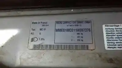 Scrapping Vehicle smart coupe pure of the year 2002 powered g13