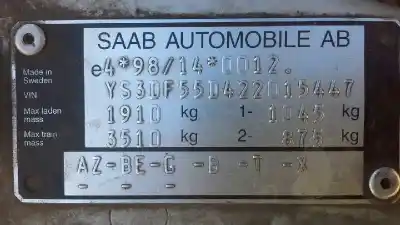 Scrapping Vehicle saab 9-3 berlina 2.0 t sek of the year 2002 powered d223l