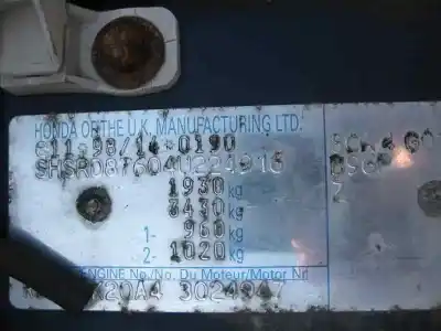 Veículo de Sucata honda cr-v (rd8) 2.0 vtec cat do ano 2004 alimentado k20a4