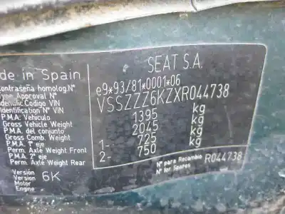 Scrapping Vehicle seat ibiza (6k) 1.0 of the year 1998 powered 