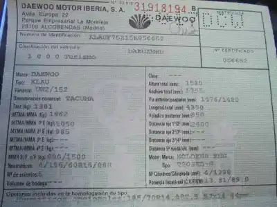 Scrapping Vehicle daewoo tacuma 2.0 cat of the year 2004 powered t20sed