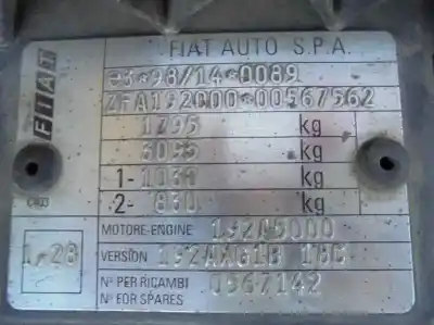 Véhicule à la ferraille fiat stilo (192) 1.9 multijet 140 m.schumacher de l'année 2005 alimenté 192a5000