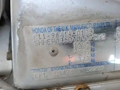 Veículo de Sucata honda civic vii hatchback (eu, ep, ev) 1.4 is (ep1, eu5, eu7) do ano 2002 alimentado d14z6 Veículo de Sucata honda civic vii hatchback (eu, ep, ev) 1.4 is (ep1, eu5, eu7) do ano 2002 alimentado d14z6