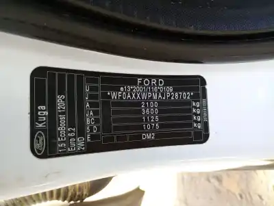 Veículo de Sucata ford kuga ii (dm2) 1.5 ecoboost do ano 2018 alimentado bnmc