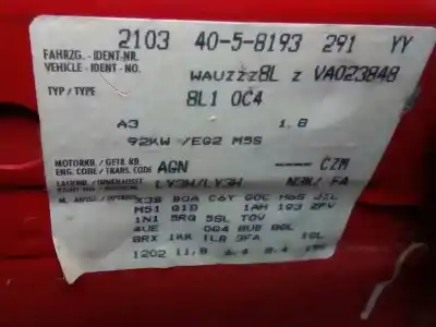 Утилизация автомобиля audi a3 (8l) 1.8 ambiente года 1996 питание agn