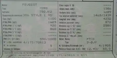 Утилизация автомобиля peugeot 306 4 pt. (s1) (08.1994) djy года 1996 питание djy