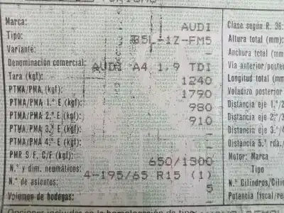 Scrapping Vehicle audi                                               a4 berlina (b5)                                                                                                                                                                                                                                            d-1z                                                                                                                                                                                                                                                       of the year 1995 powered 1z