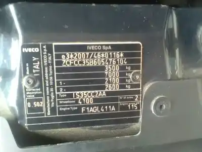 Scrapping Vehicle iveco daily caja cerrada of the year 2020 powered f1agl411a
