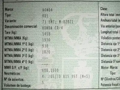 Veículo de Sucata honda cr-v (rd1/3) básico (rd1) do ano 2000 alimentado b20z1