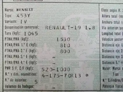 Утилизация автомобиля renault 19 (b/c/l53) r 19 b53 года 1994 питание f3p704