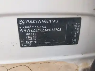 Veículo de Sucata volkswagen golf vi (5k1) 1.6 tdi do ano 2009 alimentado cayc