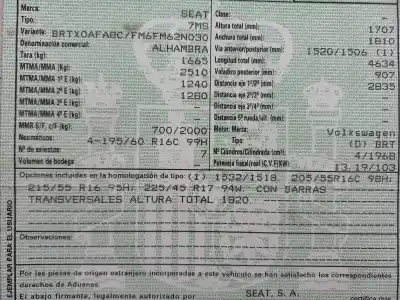 Verschrottungsfahrzeug seat alhambra (7v9) reference plus des jahres 2007 angetrieben brt