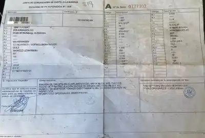 Veículo de Sucata VOLKSWAGEN GOLF IV BERLINA (1J1) 1.6 do ano 2002 alimentado AXR