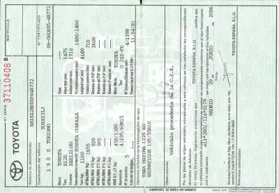 Scrapping Vehicle toyota corolla (e11) 1.6 linea terra of the year 2006 powered 3zzfe