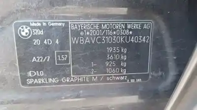 Scrapping Vehicle bmw serie 3 berlina (e90) 318d of the year 2005 powered 204d4