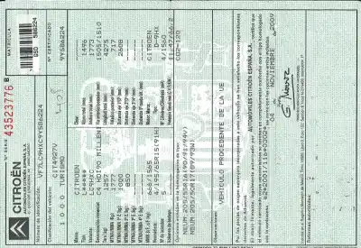 Утилизация автомобиля citroen c4 berlina millenium года 2009 питание 9hx