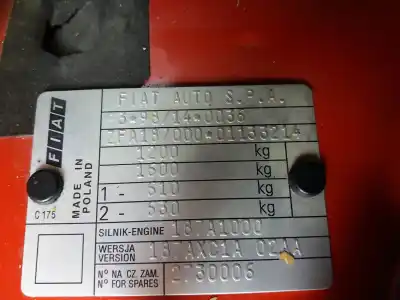 Veicolo di demolizione fiat seicento (187) active dell'anno 2005 alimentato 187a1000