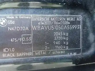 Veículo de Sucata bmw serie 3 touring (e91) 320d do ano 2008 alimentado d/ n47d20a