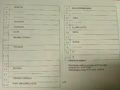 Scrapping Vehicle toyota corolla (e12) 2.0 d-4d linea luna berlina of the year 0 powered 