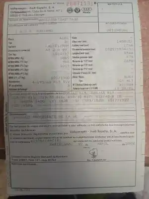 Утилизация автомобиля audi a4 avant (8e) 2.0 20v cat (alt) года 0 питание alt