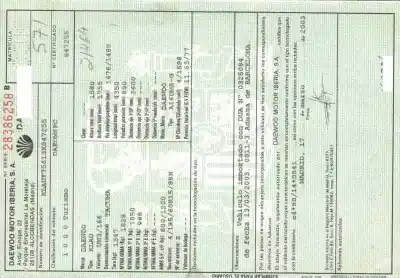 Veículo de Sucata daewoo tacuma (u100) 1.6 do ano 2003 alimentado a16dms