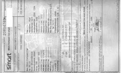 Scrapping Vehicle SMART COUPE 0.6 Turbo CAT of the year 1999 powered G13