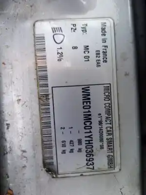 Scrapping Vehicle smart coupe 0.6 turbo cat of the year 2000 powered g13