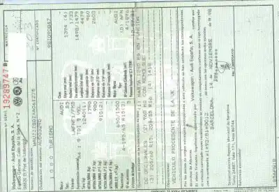 Veículo de Sucata AUDI A4 BERLINA (B5) 1.9 TDI do ano 1999 alimentado AFN