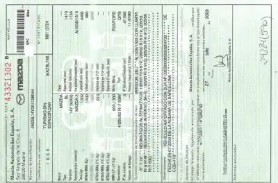 Veículo de Sucata MAZDA 3 LIM. (BL) Active do ano 2009 alimentado Y6