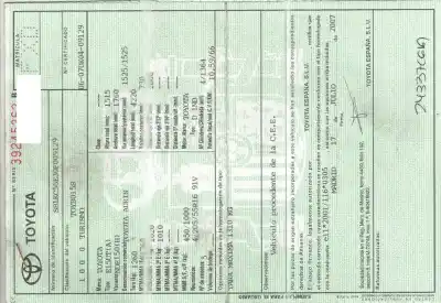 Scrapping Vehicle toyota auris luna+ of the year 2007 powered 1nd