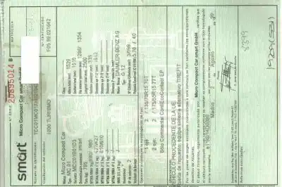 Scrapping Vehicle smart coupe pure of the year 1999 powered g12