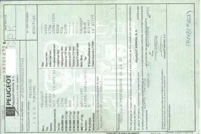 Утилизация автомобиля PEUGEOT 307 (S1)  года 2003 питание RHS