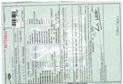 Scrapping Vehicle land rover evoque dynamic of the year 2012 powered 224dt