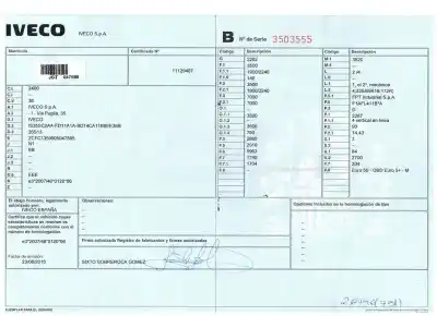 Здавання транспортного засобу iveco daily furgón fg h2 33 s ... v batalla 3520 року 2015 потужний f1afl411b*a