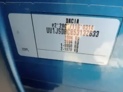 Veículo de Sucata dacia lodgy 1.6 cat (bivalent. gasolina / gpl) do ano 2012 alimentado k9k 846