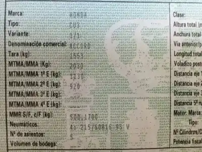 Scrapping Vehicle honda accord (ca) 2.0 16 ex berlina (ca5) of the year 1985 powered 