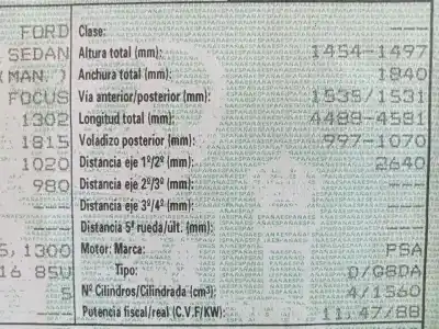 Veículo de Sucata ford focus berlina (cap) focus berlina (cap) (2004 - 2007) do ano 2004 alimentado 