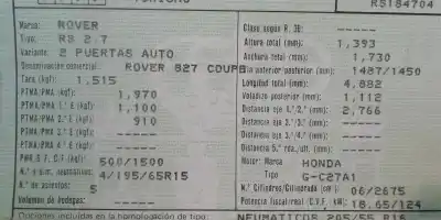 Scrapping Vehicle mg rover rover 800 (rs) g-c27a1 of the year 1993 powered c27a1