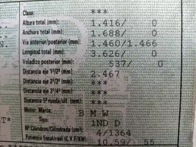 Veículo de Sucata bmw mini (r50,r53) 1nd do ano 2003 alimentado 1nd