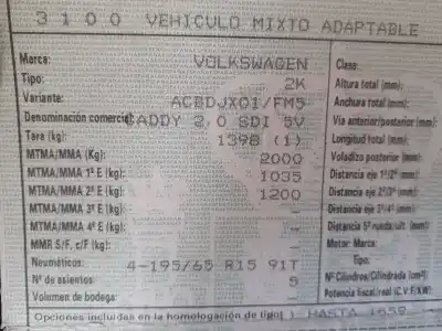 Здавання транспортного засобу volkswagen caddy ka/kb (2k) 2.0 sdi року 2003 потужний bdj