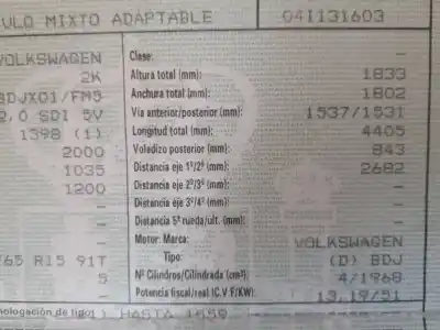 Здавання транспортного засобу volkswagen caddy ka/kb (2k) 2.0 sdi року 2003 потужний bdj