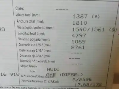Veículo de Sucata audi a6 c5 (4b2) 2.5 tdi do ano 2001 alimentado ake
