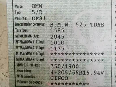Veículo de Sucata bmw serie 5 berlina (e39) 25.6t.1 do ano 1995 alimentado 256t1