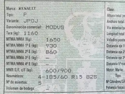 Veículo de Sucata renault modus k4j770 do ano 2004 alimentado k4j770