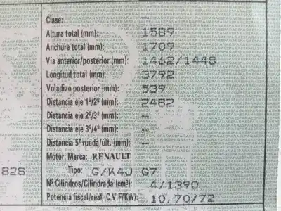 Veículo de Sucata renault modus k4j770 do ano 2004 alimentado k4j770