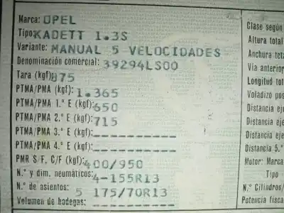 Verschrottungsfahrzeug opel kadett e 13s des jahres 1984 angetrieben 13s